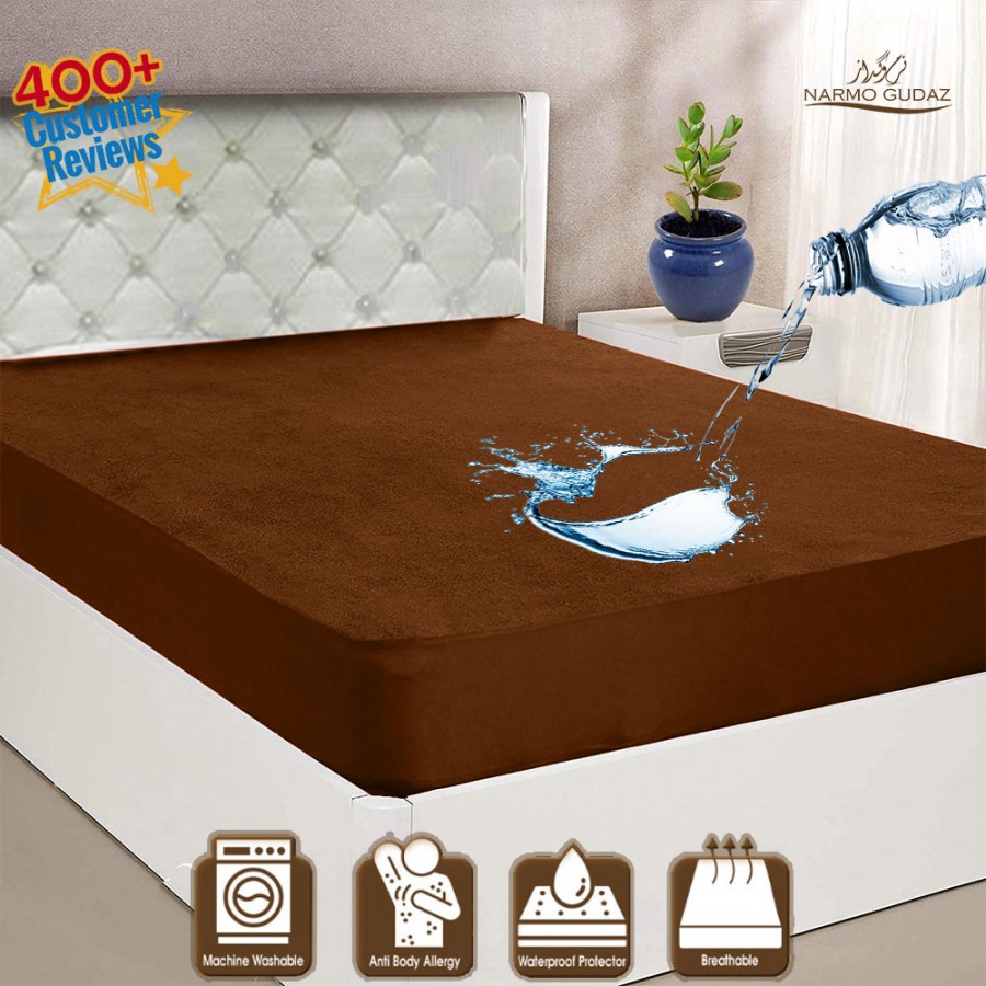 Waterproof Mattress Cover King Sized Mattress Protector Anti Slip Double Bed Fitted Bed Sheet | Narmo Gudaz | Brown